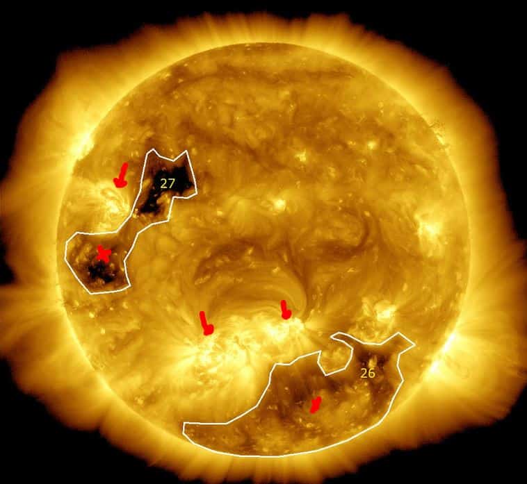 C-Klasse zonnevlammen aarde gericht, grote zonnevlammen alert, gat corona aarde gericht, elektronenstorm af en toe, 